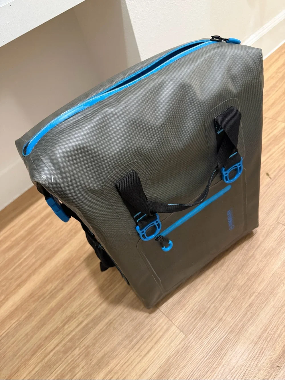 Magellan Olive Green and Bright Blue Men’s Water-Resistant Roll-Top Backpack